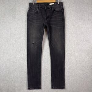 AllSaints Mens 32 Slim Fit Black Rex Jeans Button Fly Distressed
